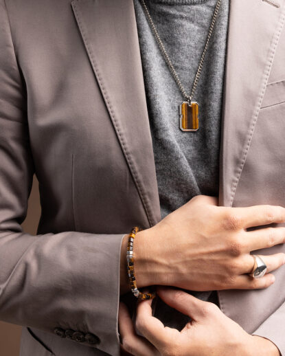 Tiger eye hexagon bracelet worn by men