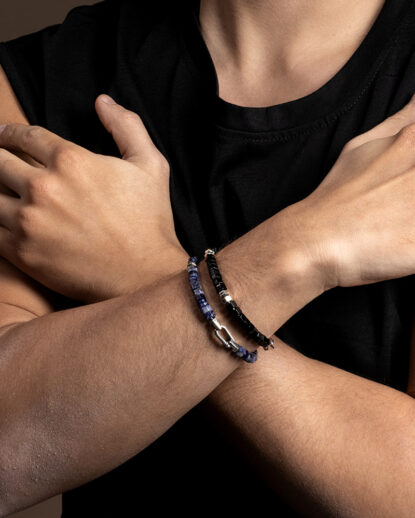 Onyx hexagon bracelet worn by men